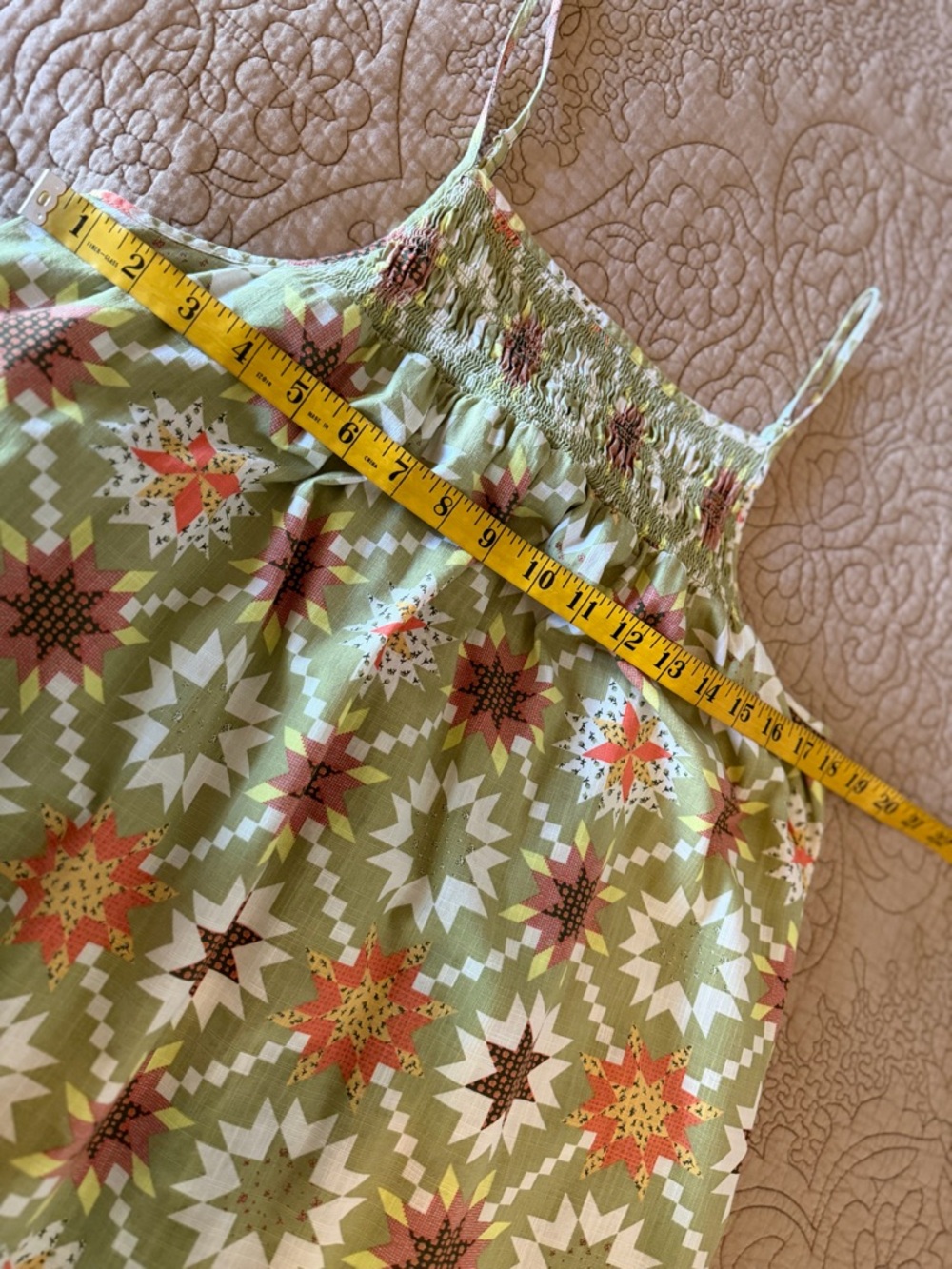 Prairie Farm Cottagecore Boho Country Star Quilt Print Sage Green Maxi Pinafore - Picture 8 of 11